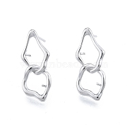 Brass Stud Earring Findings, for Half Drilled Beads, Twist Double Rhombus, Platinum, 24x10.3mm, Pin: 0.8mm and 0.7mm(for half drilled beads)(KK-G432-25P)