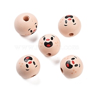 Printed Wood European Beads, Round with Clown Pattern, PapayaWhip, 19~20mm, Hole: 4~5mm(WOOD-G022-06I)