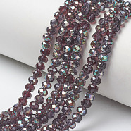 Electroplate Glass Beads Strands, Half Plated, Rainbow Plated, Faceted, Rondelle, Purple, 4x3mm, Hole: 0.4mm, about 123~127pcs/strand, 16.5~16.9 inch(42~43cm)(EGLA-A034-T4mm-J03)