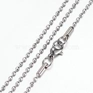 304 Stainless Steel Ball Chain Necklaces, with Lobster Claw Clasps, Stainless Steel Color, 19.5 inch~20 inch(49.5~50.8cm), 1.8mm(STAS-G083-34P)