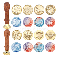 SUPERDANT 8Pcs 8 Style Wax Seal Brass Stamp Head, with Bird Pattern, Fish Pattern, Fox Pattern, Owl Pattern, Cat Pattern, with 2Pcs Pear Wood Handle, for Wax Seal Stamp, Animal Pattern, Stamp Head: 25x14.5mm, 1pc/style, 8pcs/bag(DIY-SD0001-42)