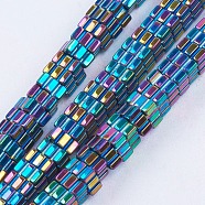 Electroplate Non-Magnetic Synthetic Hematite Beads Strands, Square, Multi-color Plated, 4x4x2mm, Hole: 1mm, about 200pcs/strand, 15.7 inch(40cm)(G-F562-02-B02)