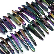 Electroplated Natural Agate Bead Strands, Tusk Shape, Multi-color Plated, 20~70x4~16x6~9mm, Hole: 2mm, about 32~35pcs/strand, 15.7 inch(40cm)(G-E502-01A)