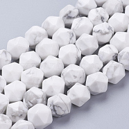 Natural Howlite Beads Strands, Faceted, Round, 10x9mm, Hole: 1.2mm, about 38pcs/strand, 15.3 inch(39cm)(G-J376-40-10mm)