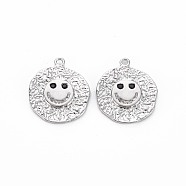 Brass Micro Pave Black Cubic Zirconia Pendants, Nickel Free, Flat Round with Face, Real Platinum Plated, 17x14x1.5mm, Hole: 1.2mm(KK-S356-683B)