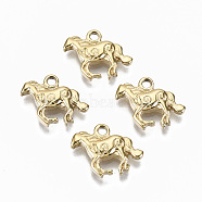 304 Stainless Steel Charms, Horse, Real 14K Gold Plated, 11.5x14.5x2.5mm, Hole: 1.6mm(STAS-S116-077G)