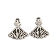 Non-Tarnish 304 Stainless Steel Charms, Fan Charm, Stainless Steel Color, 14x12x2mm, Hole: 1.5mm(STAS-I307-508P)