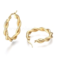 304 Stainless Steel Hoop Earring, Hypoallergenic Earrings, with Ear Nut, Textured, Twisted Ring Shape, Golden, 30x5mm, Pin: 0.5x1mm(X-EJEW-F257-18G)