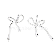 925 Sterling Silver Bowknot Stud Earrings, Silver, 20.5x11mm(EJEW-P296-05S)