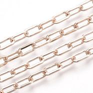 Unwelded Iron Paperclip Chains, Flat Oval, Drawn Elongated Cable Chains, with Spool, Rose Gold, 10x5x1mm, about 82.02 Feet(25m)/roll(CH-S125-02E-RG)