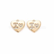 Brass Micro Pave Clear Cubic Zirconia Charms, Nickel Free, Heart with Word I, Real 18K Gold Plated, 10x10.5x1.5mm, Hole: 1mm(KK-S364-103)