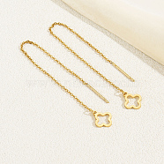 Geometric Circle Earrings with Tassel Studs Stainless Steel Chain, Clover, Real 18K Gold Plated(BK2334-8)