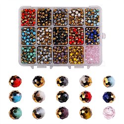1710~1770Pcs 15 Colors Electroplate Glass Beads, Faceted Rondelle, Mixed Color, 6x5mm, Hole: 1mm, 114~118pcs/color(EGLA-SZ0001-03)