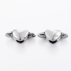 304 Stainless Steel European Beads, Large Hole Beads, Heart with Wing, Antique Silver, 7x17.5x8mm, Hole: 5mm(STAS-H371-15AS)