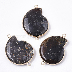 Natural Agate/Natural Starry Sky Agate Links Connectors, with Light Gold Brass Edge, Spiral Shell Shape, 41~42x29x6mm, Hole: 2mm(G-N326-24B-02)