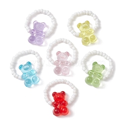 Acrylic Bear Stretch Rings, with Glass Seed Beaded, Mixed Color, US Size 12 3/4(22mm)(RJEW-JR00650)