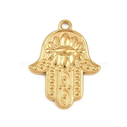Religion 304 Stainless Steel Pendants, Hamsa Hand with Evil Eye Charms, Golden, 24x19x2.5mm, Hole: 1.6mm(SA-CBA31B1-02G)