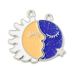 Sequins Alloy Enamel Split Pendants, Cadmium Free & Lead Free, Sun Charm, Platinum, 26x28.5x1.3mm, Hole: 1.8mm(FIND-Z026-05P)