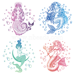 PVC Wall Static Stickers Sets, for Window or Stairway Home Decoration, Flat Round, Mix Color, Mermaid Pattern, Sticker: 16x16cm, 2pcs/style, 4 styles, 8pcs/set(DIY-WH0311-009)