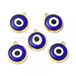 Handmade Lampwork Pendants, with Golden Tone Brass Findings, Cadmium Free & Lead Free, Evil Eye, Blue, 16x13.5x3mm, Hole: 1.4mm(LAMP-B020-02G-04)