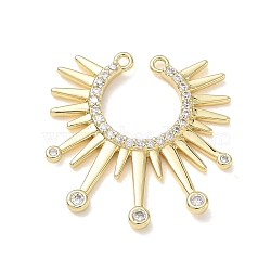 Brass Micro Pave Clear Cubic Zirconia Connector Charms, Sunburst Links, Real 18K Gold Plated, 24x24x2.5mm, Hole: 1.2mm(CU-CBAEC29-01G)
