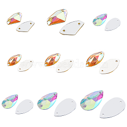 300pcs 9 Style Resin Rhinestone Button, Two Holes, Garments Accessories, Teardrop & Horse Eye & Ax, Clear AB, 8~17.5x3~16x2~4mm, Hole: 1.2~1.6mm(RESI-FH0001-53)