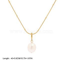 Elegant Natural Freshwater Pearl Rice Pendant Necklaces with 304 Stainless Steel Chain for Women, Floral White, Real 18K Gold Plated, 15.75 inch(40cm)(TC0594-10)