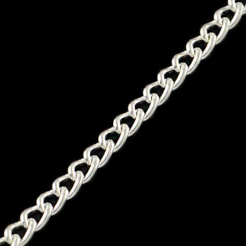 Unwelded Iron Twisted Chains, Curb Chains, with Spool, Silver Color Plated, 3.3x2.1x0.6mm, about 328.08 Feet(100m)/roll