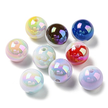UV Plating Rainbow Iridescent Opaque Acrylic Beads, Two Tone, Round, Mixed Color, 15.5x15.5mm, Hole: 2.5mm