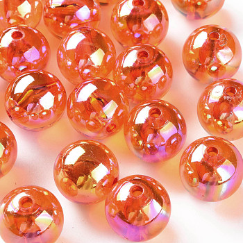Transparent Acrylic Beads, AB Color Plated, Round, Dark Orange, 20x19mm, Hole: 3mm, about 111pcs/500g