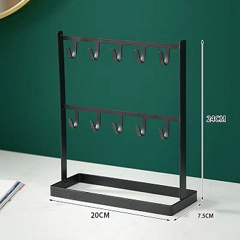 Iron Jewelry Display Rack, with Jewelry Tray, For Hanging Necklaces Earrings Bracelets, Black, 7.5x20x24cm