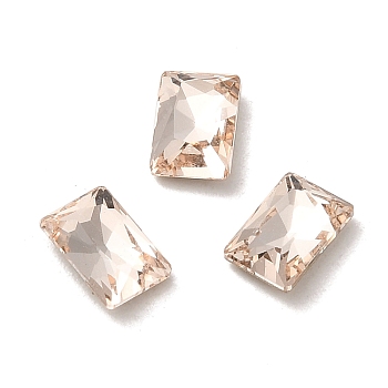 Glass Rhinestone Cabochons, Point Back & Back Plated, Faceted, Rectangle, Light Peach, 6x4x2mm