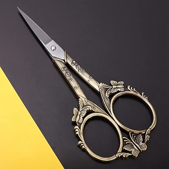3 Chromium 13 Steel Scissors, Butterfly Pattern Craft Scissor, with Alloy Handle, for Needlework, Sewing, Antique Bronze, 120x50mm