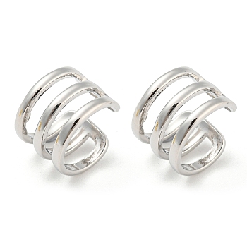 Brass Multi Lines Cuff Earrings, Non Piercing Earrings, Platinum, 12x9x12.5mm