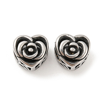 316 Surgical Stainless Steel  Beads, Flower, Antique Silver, 10.5x11x9mm, Hole: 4mm