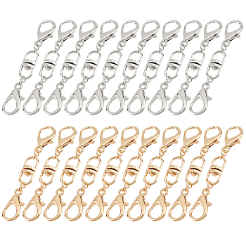 Nbeads 32Pcs 2 Styles Zinc Alloy Lobster Claw Clasps, with Alloy Double Eye Swivel Clasps and Iron Open Jump Rings, Platinum & Light Gold, 67~68mm, Lobster Claw Clasp: 21x12mm, Swivel Clasp: 19x9x6mm, 16pcs/style 