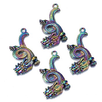 Alloy Pendants, Cadmium Free & Lead Free, Chinese Dragon, Rainbow Color, 49x27x7.5mm, Hole: 3mm