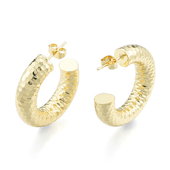 Brass C-shape Stud Earrings, Half Hoop Earrings for Women, Nickel Free, Golden, 31x31x7.5mm, Pin: 0.8mm