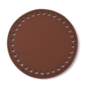 Litchi Grain PU Leather Bag Bottoms, Flat Round, Coconut Brown, 12x0.4cm, Hole: 5mm