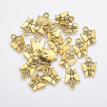 Tibetan Style Alloy Charms Pendants, Lead Free and Cadmium Free, Butterfly, Antique Golden, 15x12x1.3mm, Hole: 1.8mm
