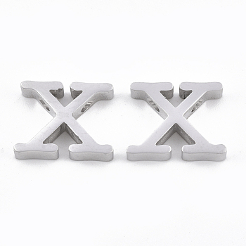 304 Stainless Steel Pendants, Stainless Steel Color, Letter, Letter.X, 11.5x15x3mm, Hole: 1.8mm