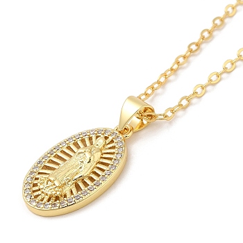 Brass Micro Pave Cubic Zirconia Pendants Necklace, Oval, 17.32 inch(44cm)