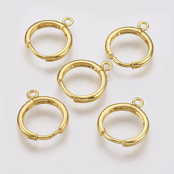 Brass Huggie Hoop Earring Findings, with Horizontal Loop, Nickel Free, Real 18K Gold Plated, 12 Gauge, 15.5x13.5x2mm, Hole: 1.5mm, Pin: 1mm