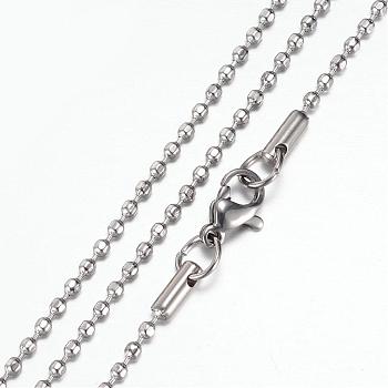 304 Stainless Steel Ball Chain Necklaces, with Lobster Claw Clasps, Stainless Steel Color, 19.5 inch~20 inch(49.5~50.8cm), 1.8mm