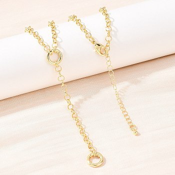 Brass Rolo Chain Y Lariat Necklaces, with Spring Gate Rings, Long-Lasting Plated, Rack Plating, Lead Free & Cadmium Free, Real 18K Gold Plated, 16.73 inch(42.5cm)