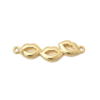 Brass Connector Charms, Lip, Long-Lasting Plated, Rack Plating, Lead Free & Cadmium Free, Real 18K Gold Plated, 8.5x30.5x2mm, Hole: 1.4mm