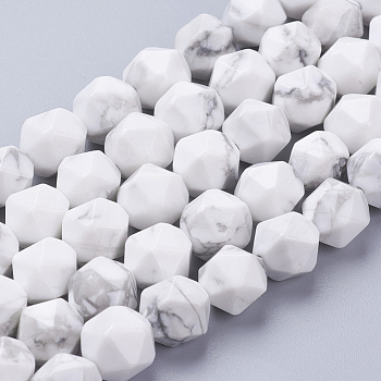Natural Howlite Beads Strands, Faceted, Round, 10x9mm, Hole: 1.2mm, about 38pcs/strand, 15.3 inch(39cm)