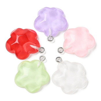 Translucent Resin Pendants, Water Ripple Charms with Platinum Plated Iron Loops, Mixed Color, Flower, 23.5x21x7mm, Hole: 2mm