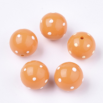 Acrylic Beads, Round with Spot, Dark Orange, 16x15mm, Hole: 2.5mm