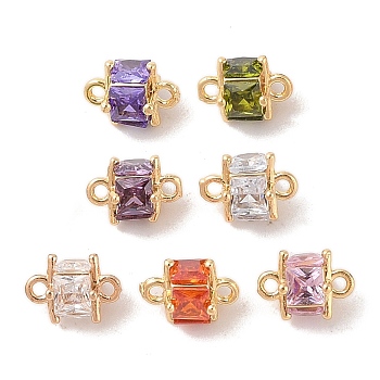 Brass Connector Charms with Glass, Cube Links, Mixed Color, 10x7.5x5.5mm, Hole: 1mm